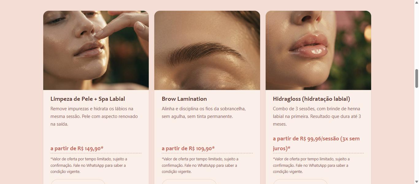 Print real de landing page criada para um studio de estética